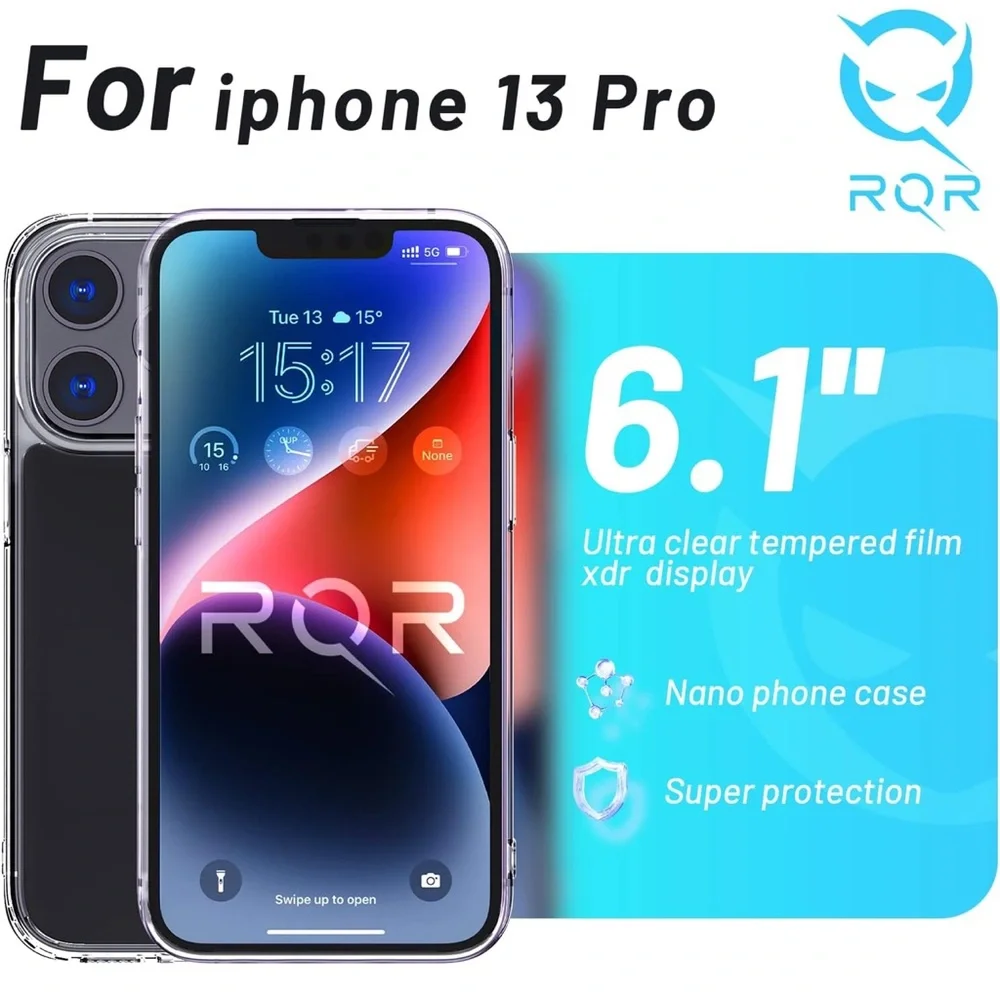 RQR 13 Pro Clear Phone Case with 2 Tempered Glass Screen Protectors